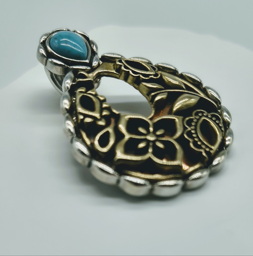 Carolyn Pollack Relios Sterling Silver Mixed Metal Turquoise Enhancer Pendant - Picture 6 of 10